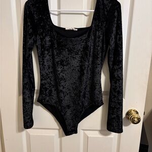 Luxurious Black Velvet Long Sleeve Bodysuit OBO